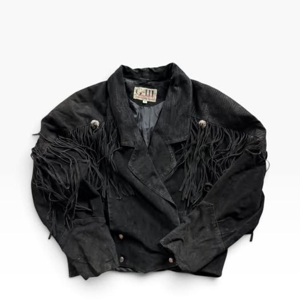 Vintage G-III Leather Fashions Black Suede Fringe Jacket M